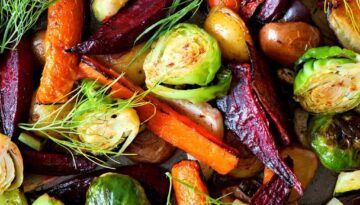 Full background of roasted autumn vegetables